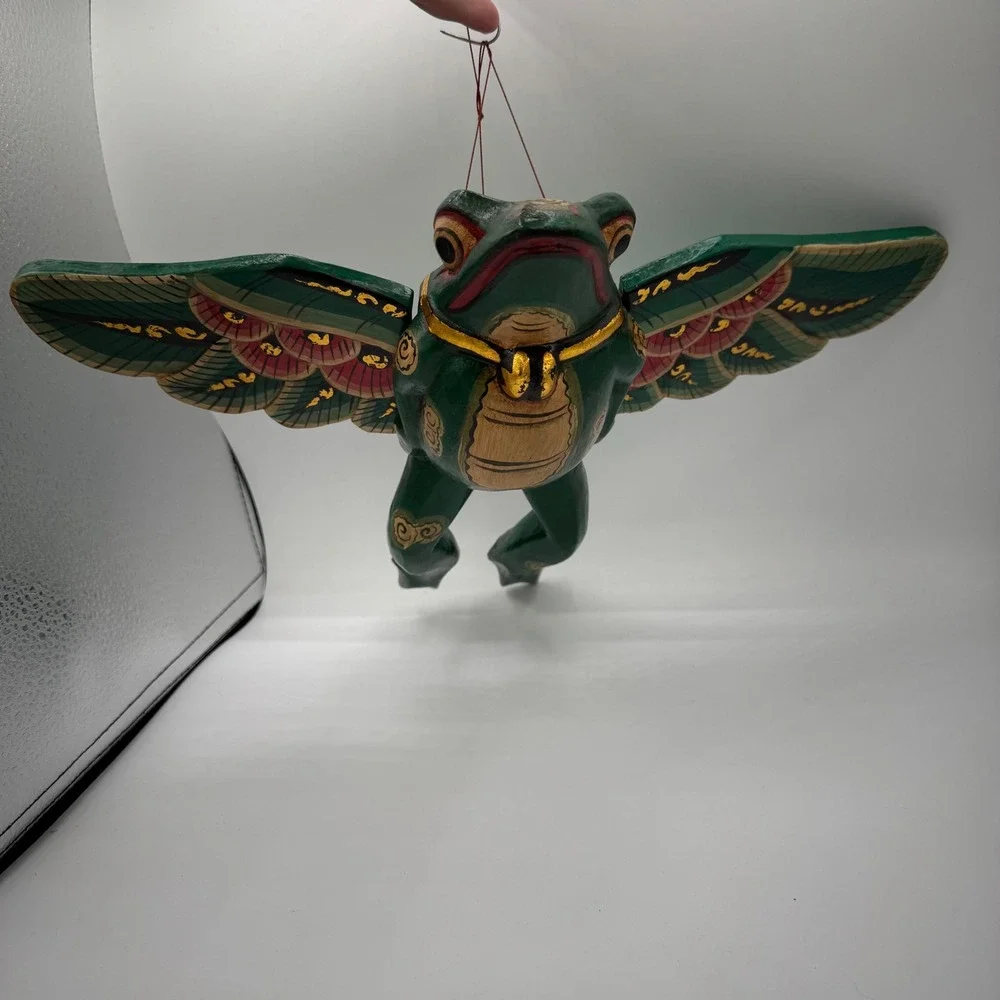 VTG Balinese Flying Frog Spirit Chaser Wood Hand Carved & Painted- Folk Art